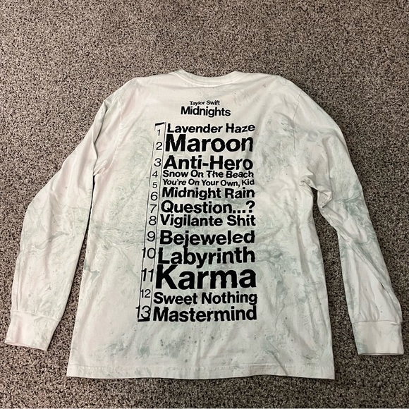 Taylor Swift Midnights Album Tracklist Long Sleeve, Tie Dye Size Large - Picture 2 of 4